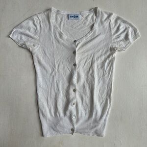 Brora White Linen Cotton Blend Short Sleeve Cardigan